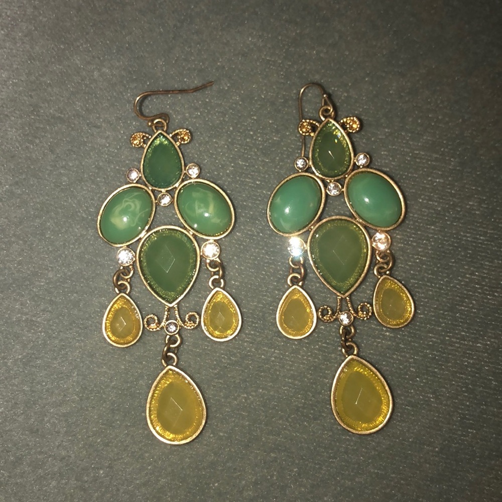 Green and gold statement earrings
